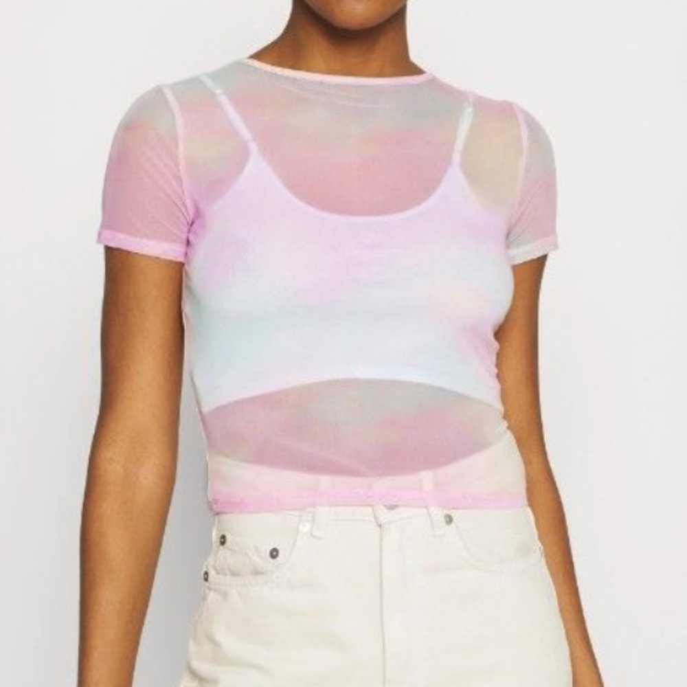 Hollister Pink Tie-Die Mesh Baby Tee Medium